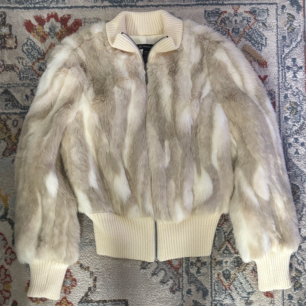 INC International Concepts Cream and Tan Teddy Jacket